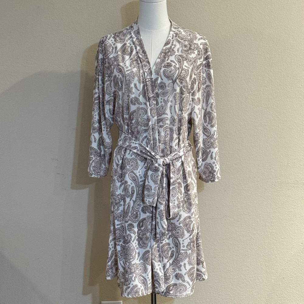 Paisley Faux Wrap Tie Waist Dress Midi Stretch Jersey Cottagecore Laura Ashley M